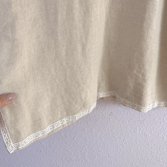 Charter Club Women Beige 100% Linen Embroidered Peasant Style Top Size 14 - Picture 4 of 8